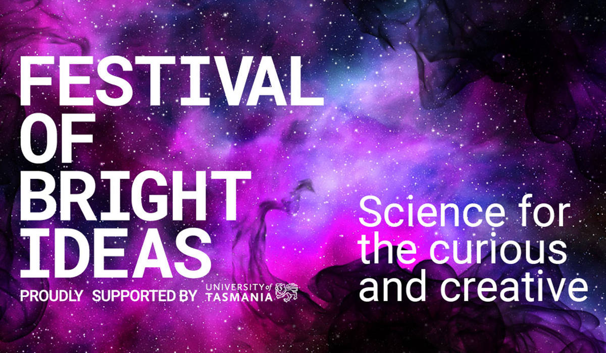 A whirling purple galaxy with the words "Festival of Bright Ideas" in white text over the top.